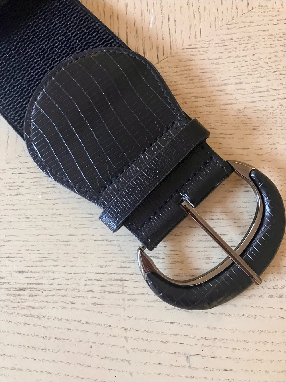 Black Wide Elastic Faux Croc Waist Belt 38”